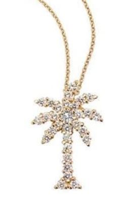 Roberto Coin 18 Karat Yellow Gold Small Palm Tree Diamond Necklace Suspended On An Eighteen Karat Yellow Gold Oval Link Chain Measuring 16 Inches