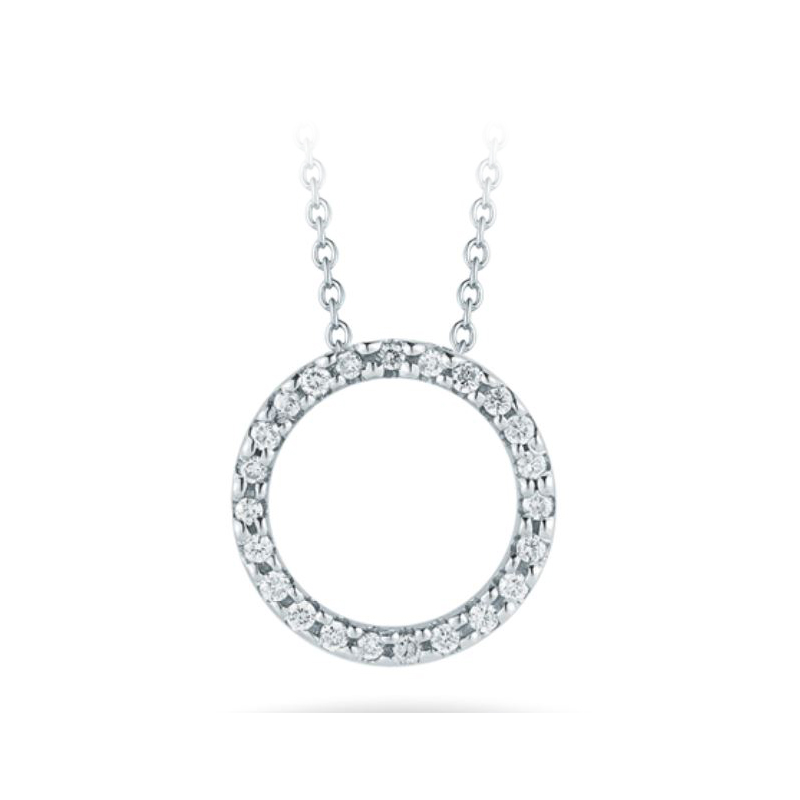 Roberto Coin 18 karat white gold small diamond circle pendant necklace