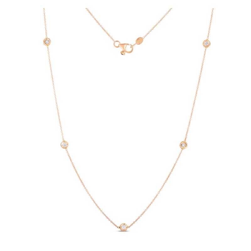 Roberto Coin Eighteen Karat Rose Gold Station Diamond Necklace Measuring 18-Inches Long Adjustable To 16 Inches
