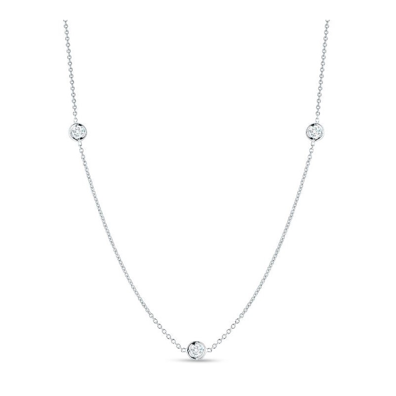 Roberto Coin 18 Karat White Gold 3 Station Diamond Necklace Measuring 18-Inches Long Adjustable To 16 Inches