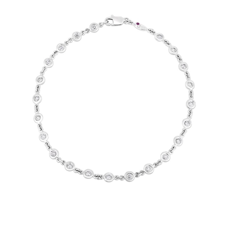 Roberto Coin 18 Karat White Gold Diamond Station Bracelet Measuring 7.5