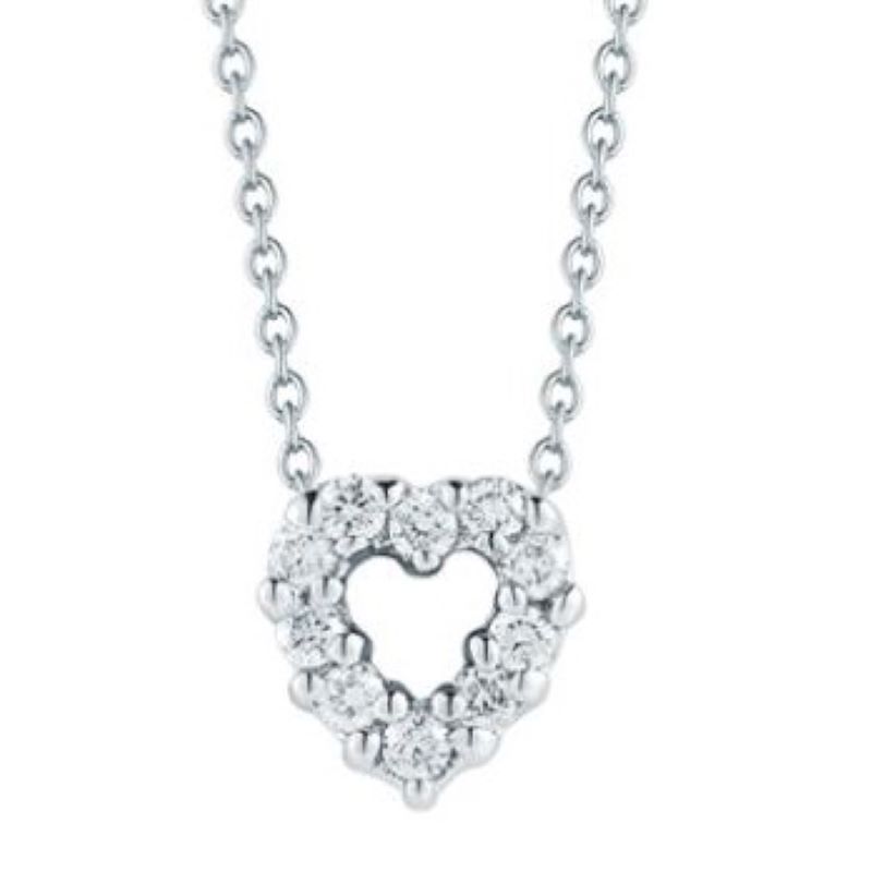 Roberto Coin 18 Karat White Gold Diamond Baby Heart Pendant Suspended On An Eighteen Karat White Gold Oval Link Chain Measuring 18 Inches Adjustable To 16 Inches