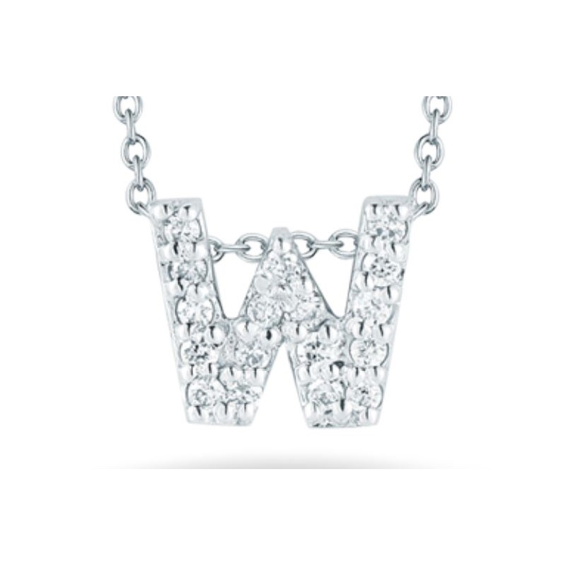 Roberto Coin 18 Karat  White Gold Diamond "W" Love Letter Necklace Suspended On An Eighteen Karat White Gold Oval Link Chain Measuring 18 Inches Adjustable To 16 Inches
