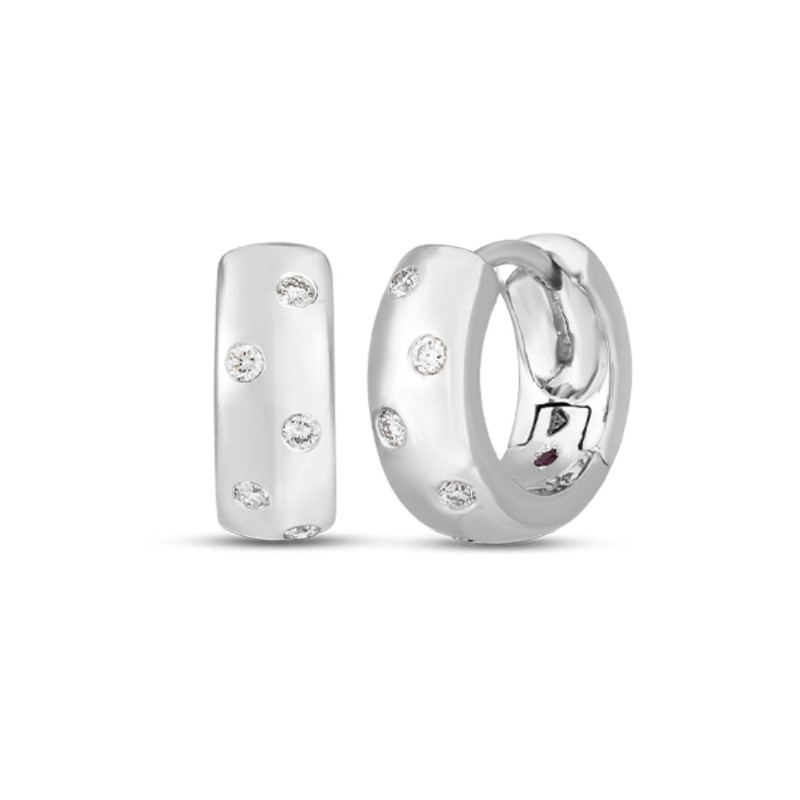 Roberto Coin 18 Karat White Gold Classic Diamond Small Huggie Earrings