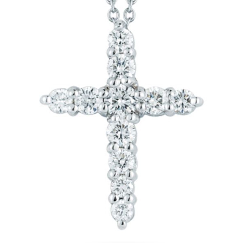 Roberto Coin 18Kt White Gold Diamond Cross Pendant Suspended On An Eighteen Karat White Gold Oval Link Chain 18 Inches Long Adjustable To 16 Inches