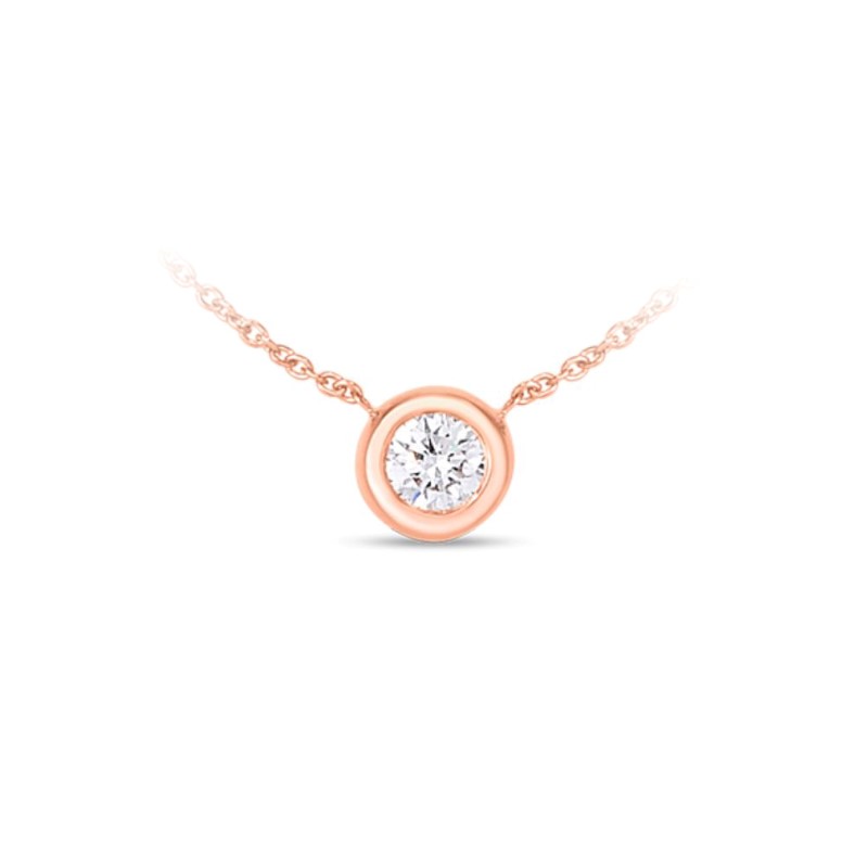 Roberto Coin 18 karat rose gold diamond solitaire necklace having an oval link chain measuring 18 inches long adjustable to 16 inches