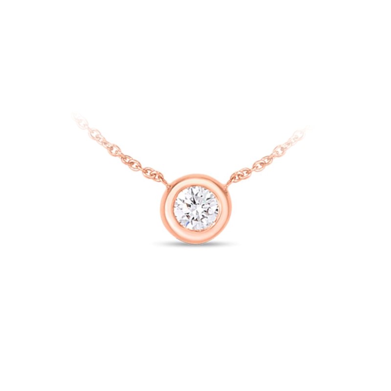 Roberto Coin 18 karat rose gold diamond solitaire necklace having an oval link chain measuring 18 inches long adjustable to 16 inches