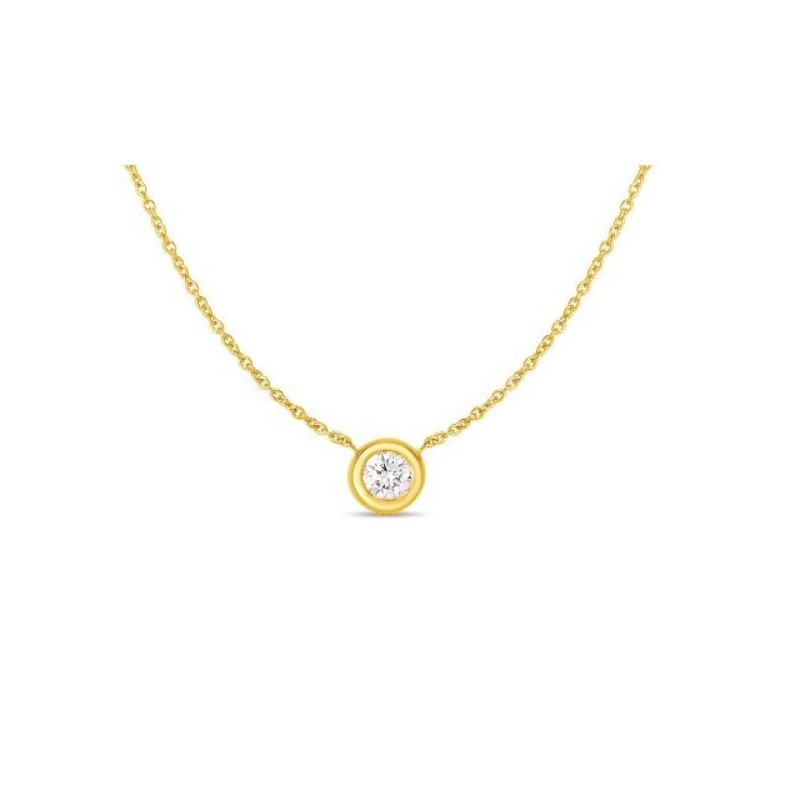 Roberto Coin Eighteen Karat White Gold Diamond Solitaire Necklace Having An Oval Link Chain Measuring 18 Inches Long Adjustable To 16 Inches