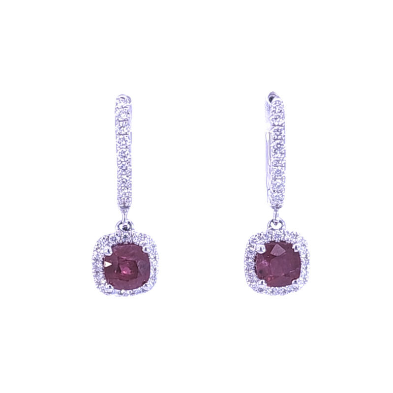 18 Karat White Gold Ruby And Diamond Dangle Earrings