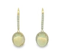 14 Karat Yellow Gold Opal And Diamond Dangle Earrings