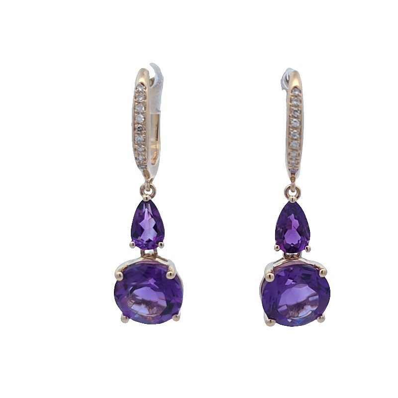Amethyst Dangle And Diamond Huggie Earrings