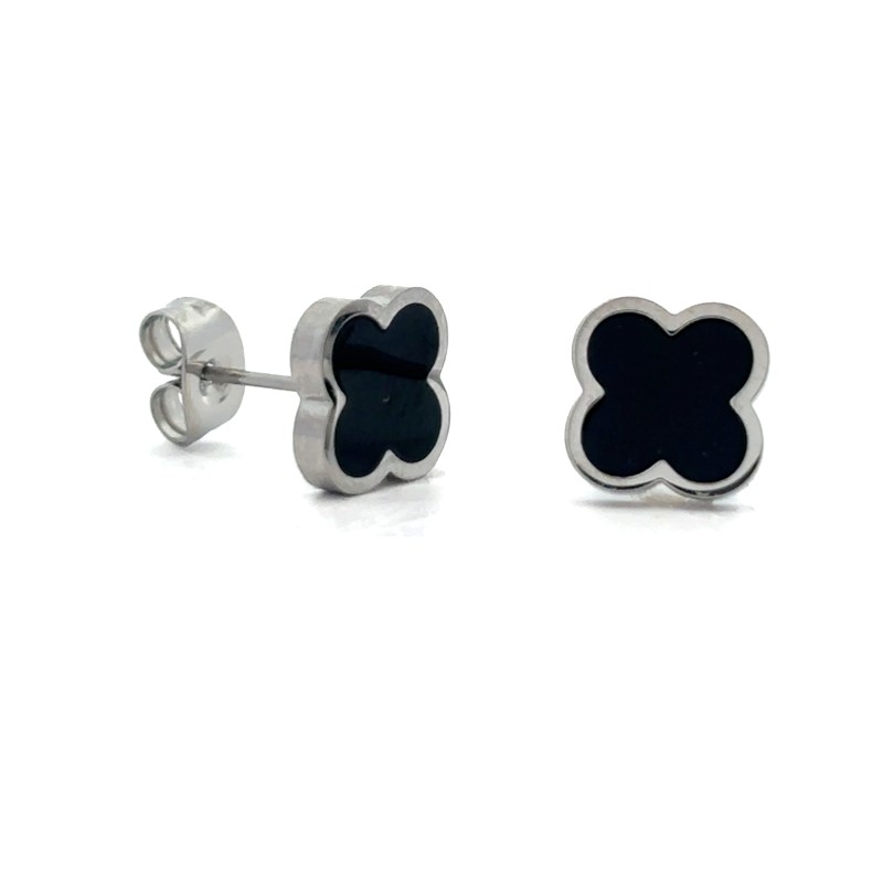Veloria Collection 10mm Black Enamel Clover Studs