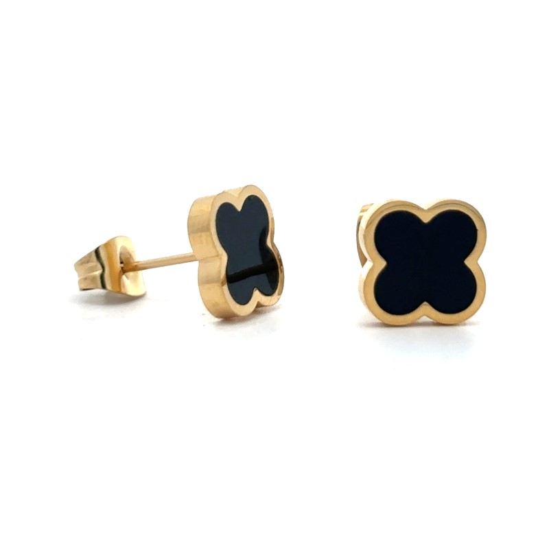 Veloria Collection 10mm Black Enamel Clover Studs