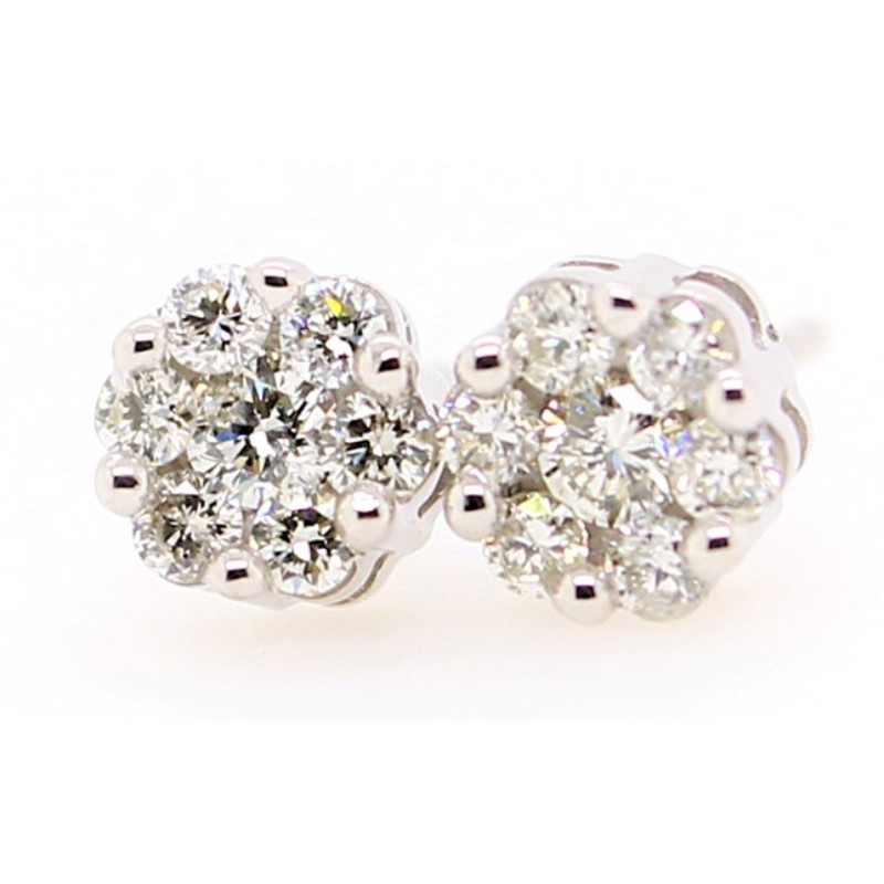 10 Karat White Gold Diamond Cluster Earrings