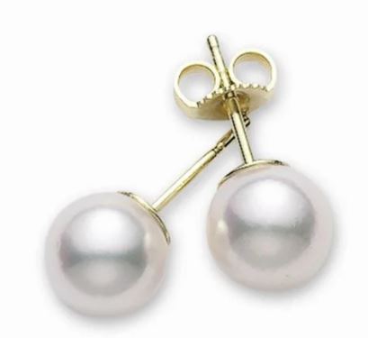 Mikimoto 18 Karat Yellow Gold 6-6.5 mm White Cultured Pearl Stud Earrings 'A' Quality