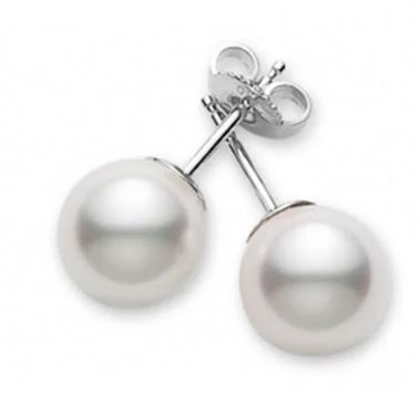Mikimoto 18 Karat White Gold 6-6.5mm White Cultured Pearl Stud Earrings 'A' Quality