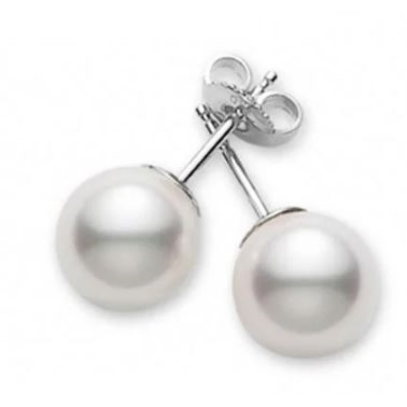 Mikimoto18 Karat White Gold 7-7.5mm White Cultured Pearl Stud Earrings