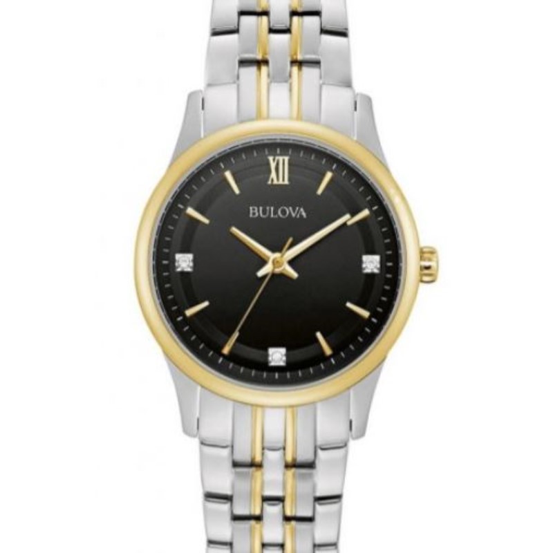 Bulova Stainless Steel Black and Two Tone Watch