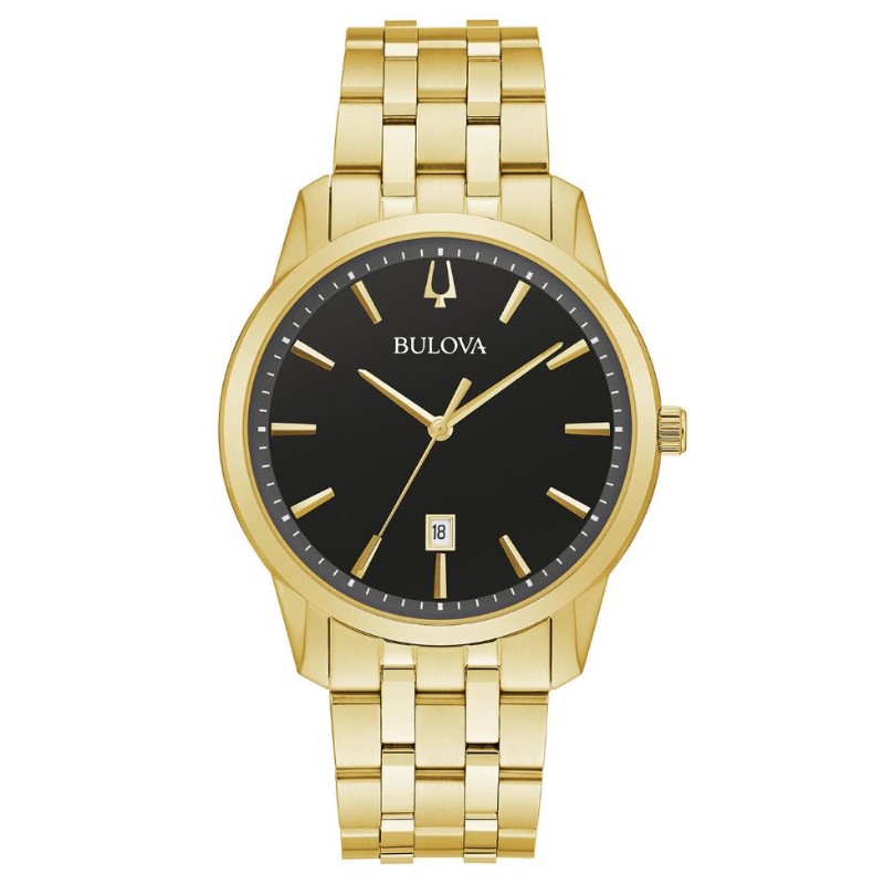 Bulova Gold Tone Black Stick Date Dial Watch