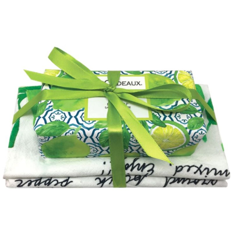 Lime  kitchen bar soap with  tea towel