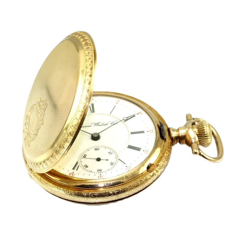 Estate 14 Karat Yellow Gold "Illinois Watch Co" Pocket Watch With Large White Dial Having Roman Numerals And Small Inset Seconds Dial @ 6 Location