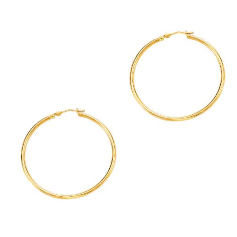 14 Karat Yellow Gold Large Tubular Hoop Earrings  2 X 40mm.