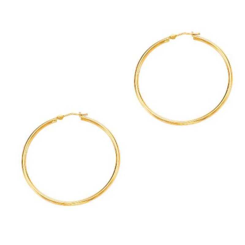 14 Karat Yellow Gold Large Tube Hoop Earrings  2 X 40mm.