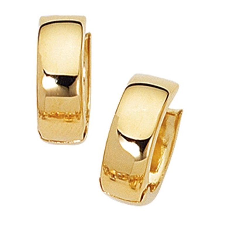 14 Karat Yellow Gold Polished Flat Tube Huggie Hoop Earrings.