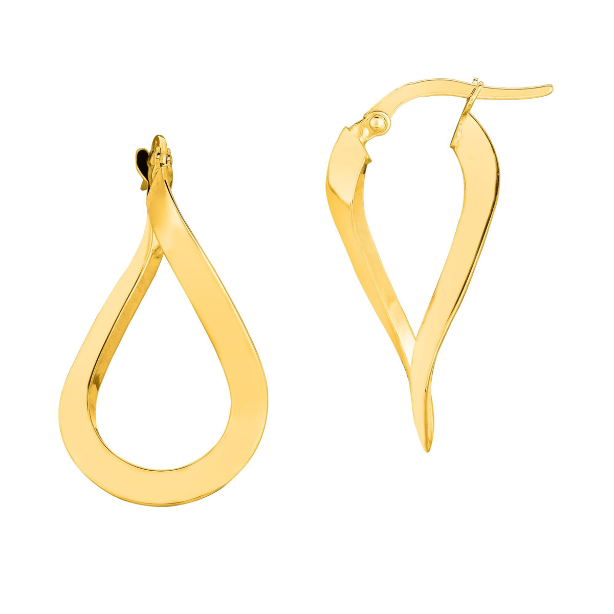14 Karat Yellow Gold Twisted Oval Freeform Earrings.