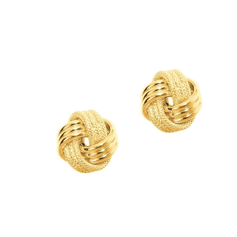 14 Karat Yellow Gold Polished & Textured 3-Row Love-Knot Earrings
