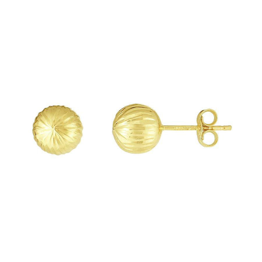 14 Karat Yellow Gold 7Mm Diamond Cut Ball Earrings With Post And Friction Backs.