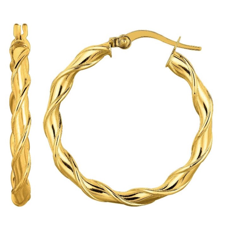 14 Karat Yellow Gold Twisted Hoop Earrings