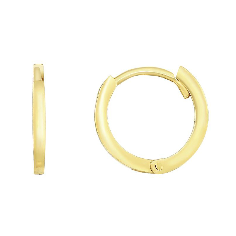 14 Karat Yellow Gold Thin Polished Huggie Lever Back Earrings.