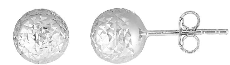 14 Karat White Gold 7mm Diamond Cut Ball Stud Earrings