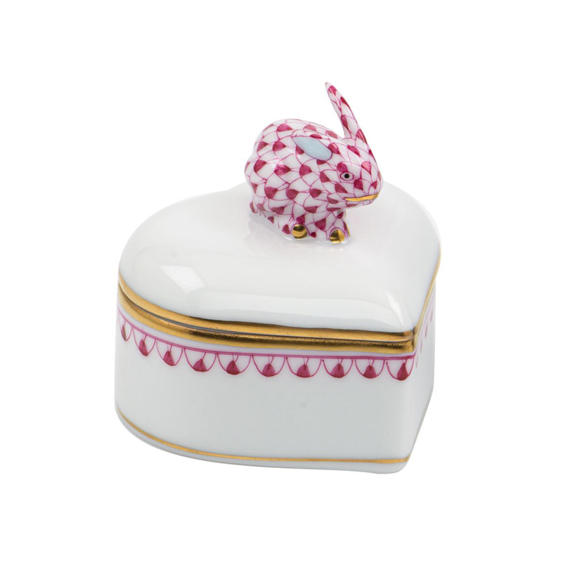 Herend Raspberry Bunny Heart Box