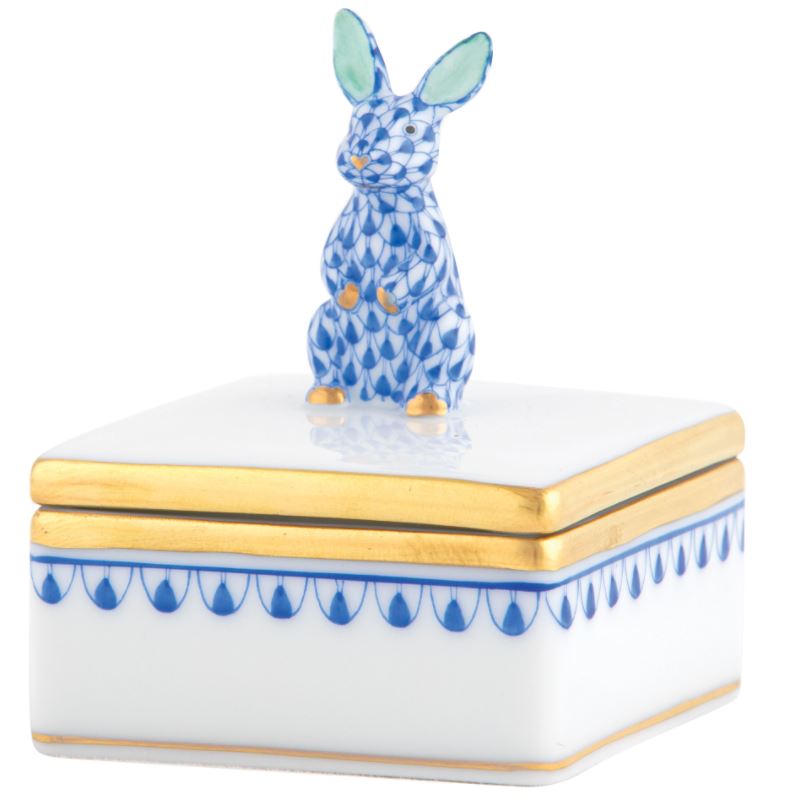 Herend Blue multi color bunny box
