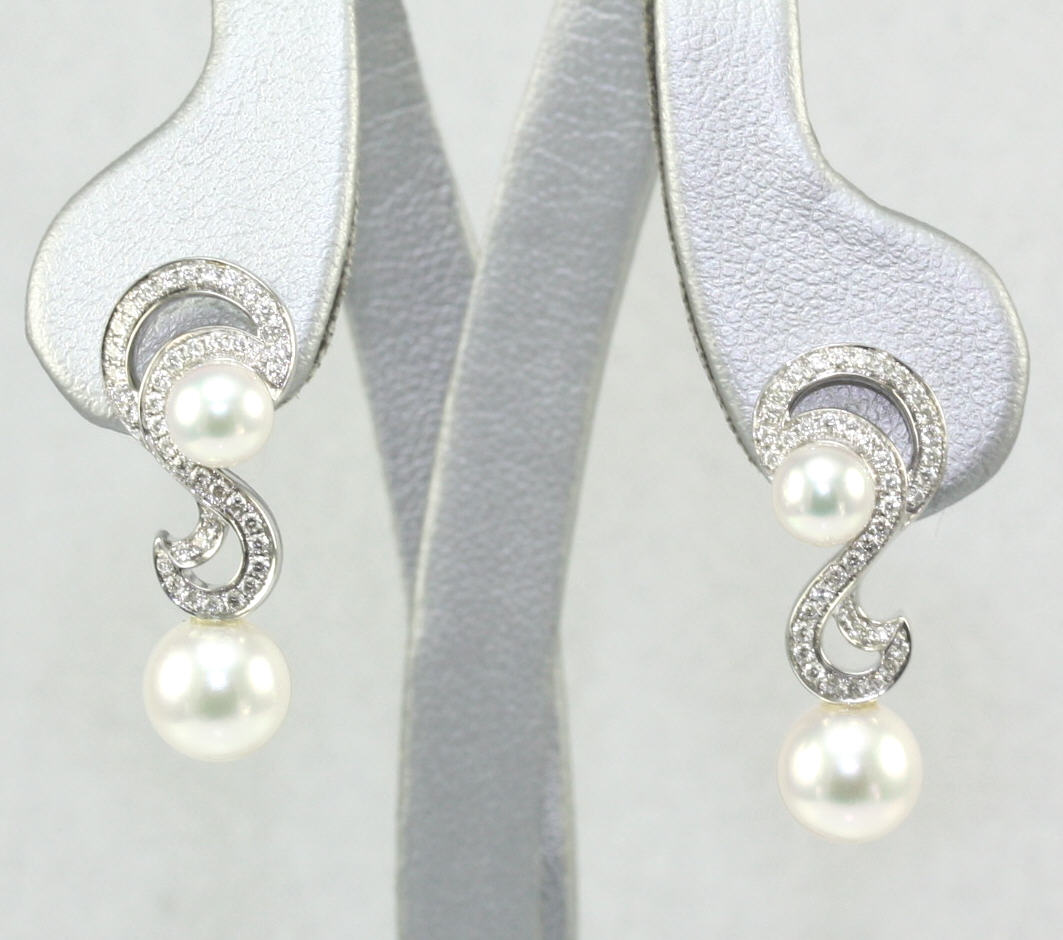Mikimoto 18 Karat White Gold Pearl And Diamond Drop Earrings