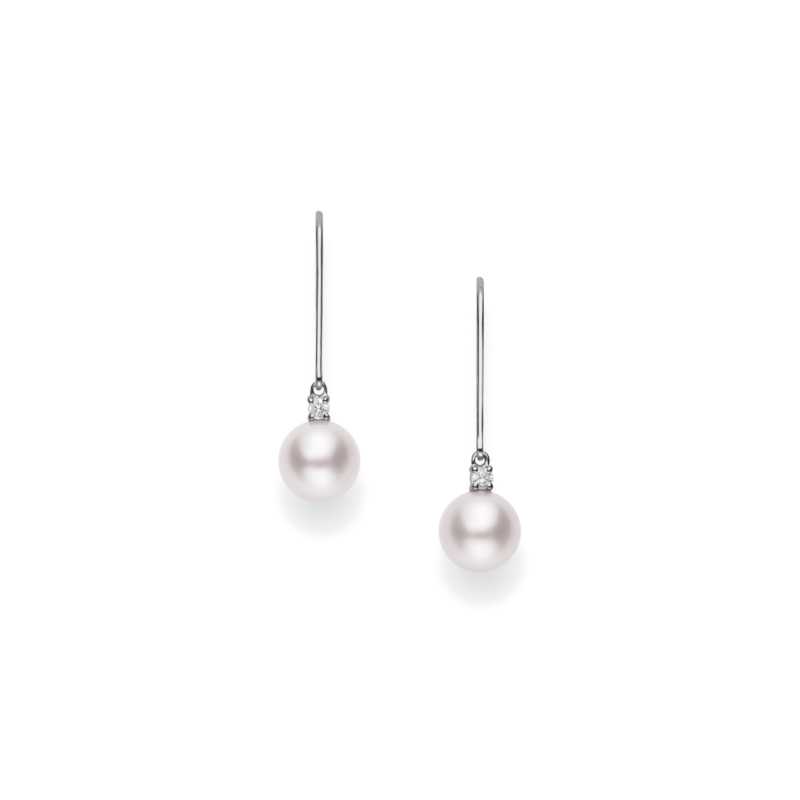 Mikimoto Lady's 18 Karat White Gold Diamond and Pearl Lever Back Earrings