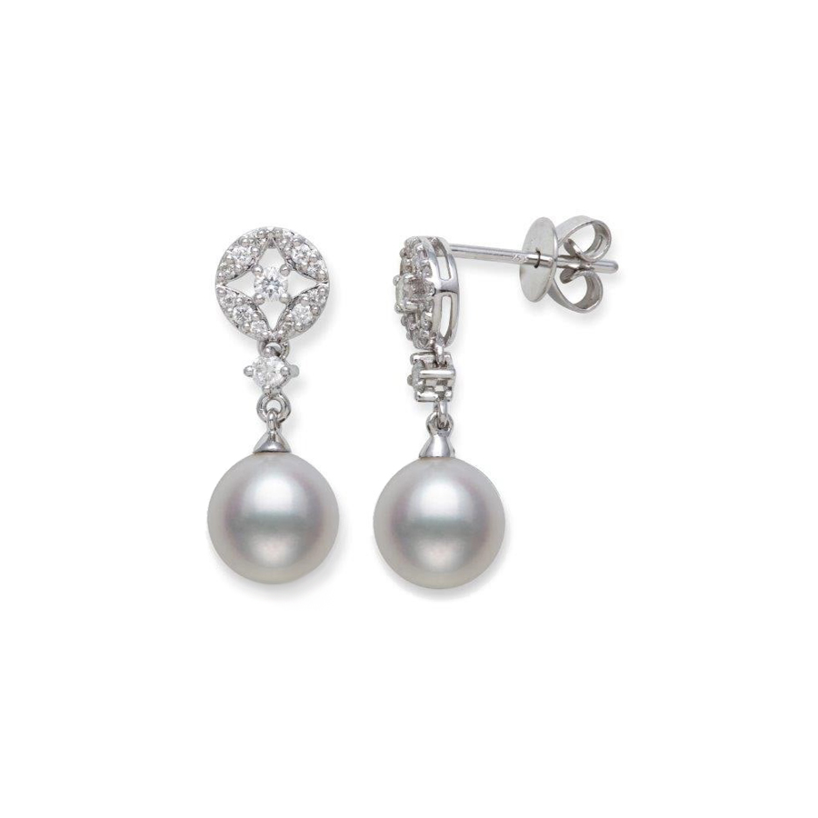 14 Karat White Gold  Pearl And Diamond Dangle Earrings