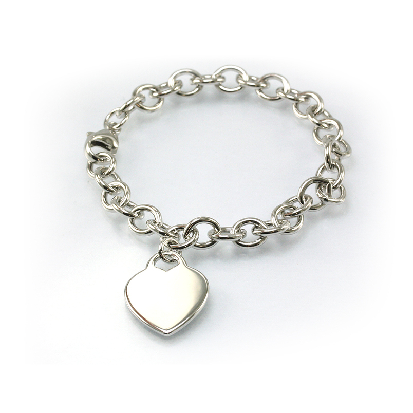 Sterling Silver 8" Round Link Charm Bracelet With A Heart Tag And A Lobster Clasp