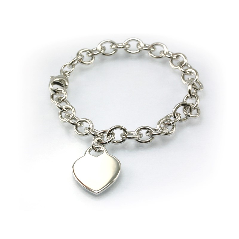 Sterling Silver 8" Round Link Charm Bracelet With A Heart Tag And A Lobster Clasp