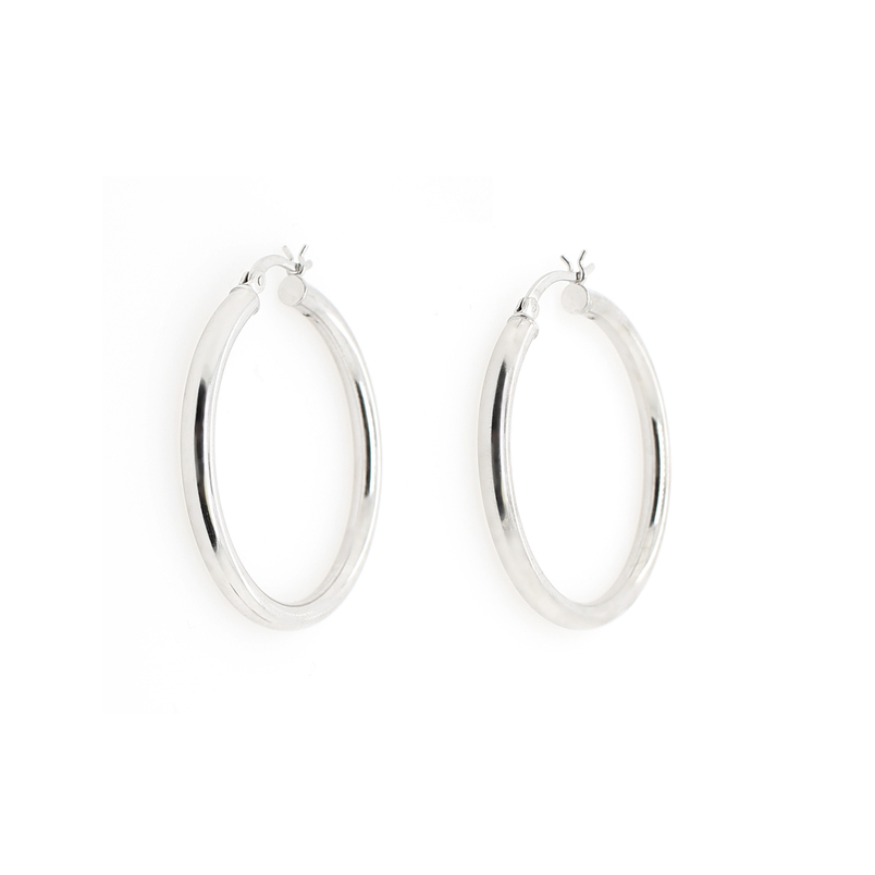 Sterling Silver 3Mm Hoop Earrings Measuring 30Mm In Diameter