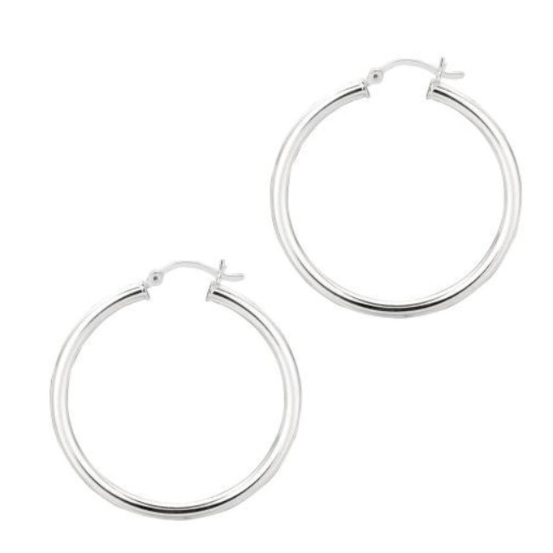 Sterling Silver 3Mm Hoop Earrings Measuring 35Mm In Diameter