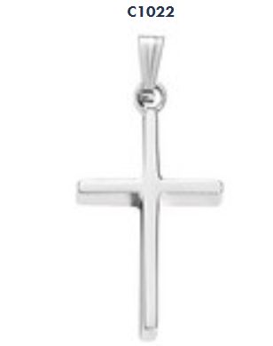 Sterling Silver Polished Cross On An 18" Rolo Link Chain With A Lobster Clasp And Tapered Fluted Bail.