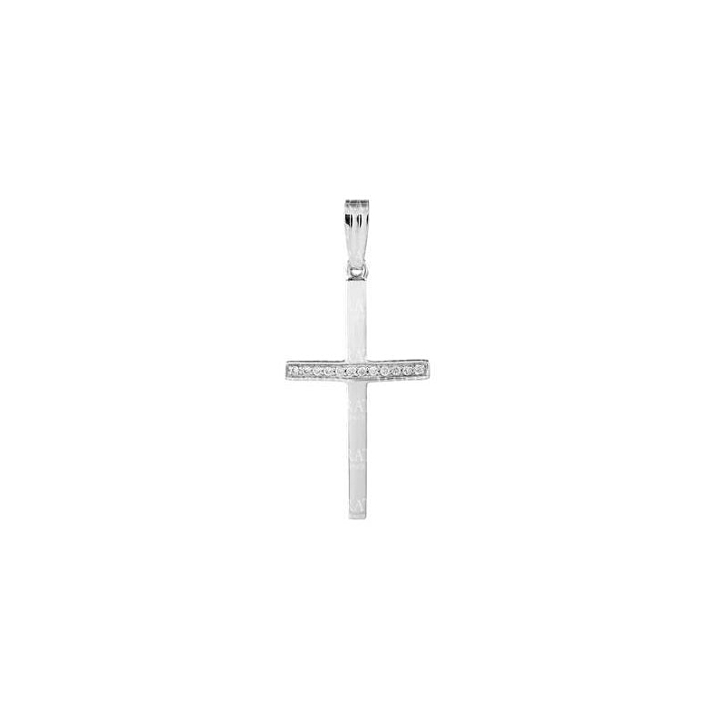Sterling Silver Adult Cross With Cz Mounted On The Center Bar On An 18