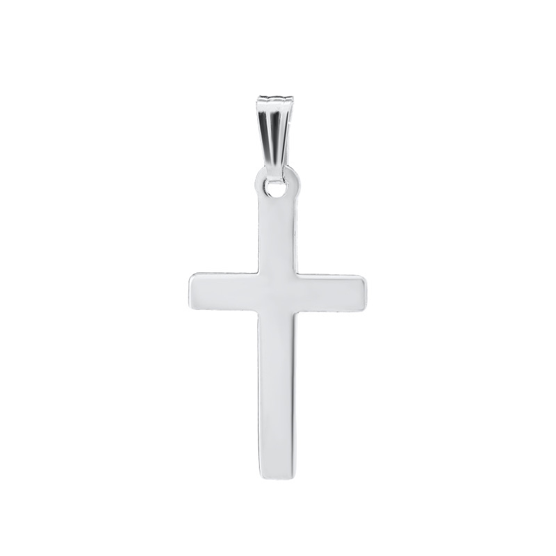 Sterling Silver Adult Polished Cross Pendant With A Tapered Fluted Bail Suspended On An 18" Rolo Link Chain