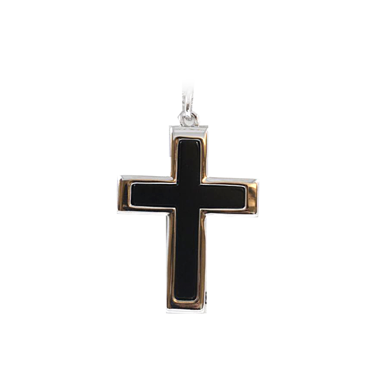 Sterling Silver 35X26mm Black Onyx Cross Pendant On A 24" Chain.