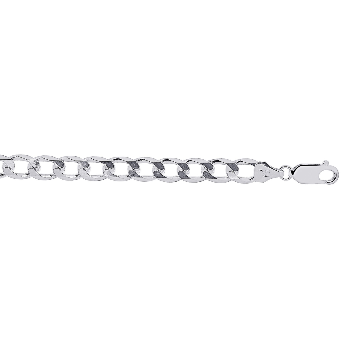 Sterling Silver 5.1mm Diamond Cut Flat Curb Chain Bracelet Rhodium Finish Measuring 8.5" With Lobster Clasp