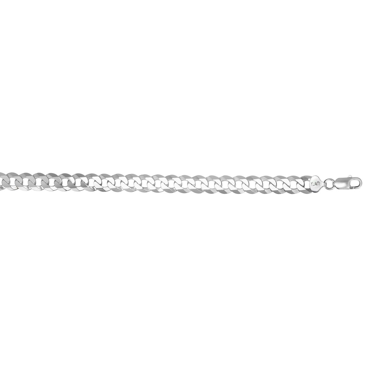 Sterling Silver 10.2mm Diamond Cut Concave Curb Chain Rhodium Finish Bracelet Measuring 8.5" With Lobster Clasp.