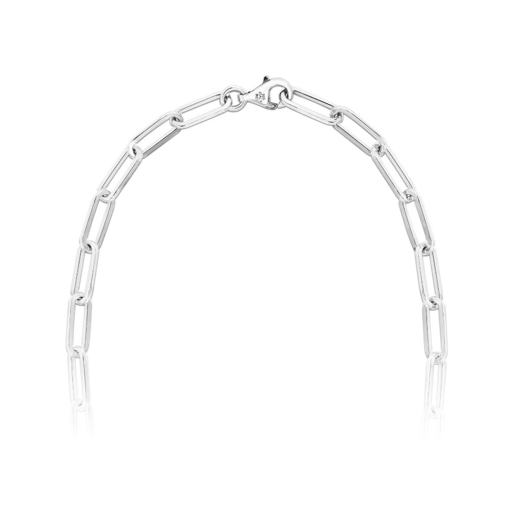 Sterling Silver With Rhodium Finish 15.5mm Diamond Cut Paperclip Chain Bracelet With Lobster Clasp